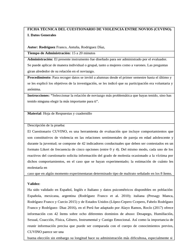 Cuestionario CUVINO sobre Violencia Novial | PDF | Las emociones ...