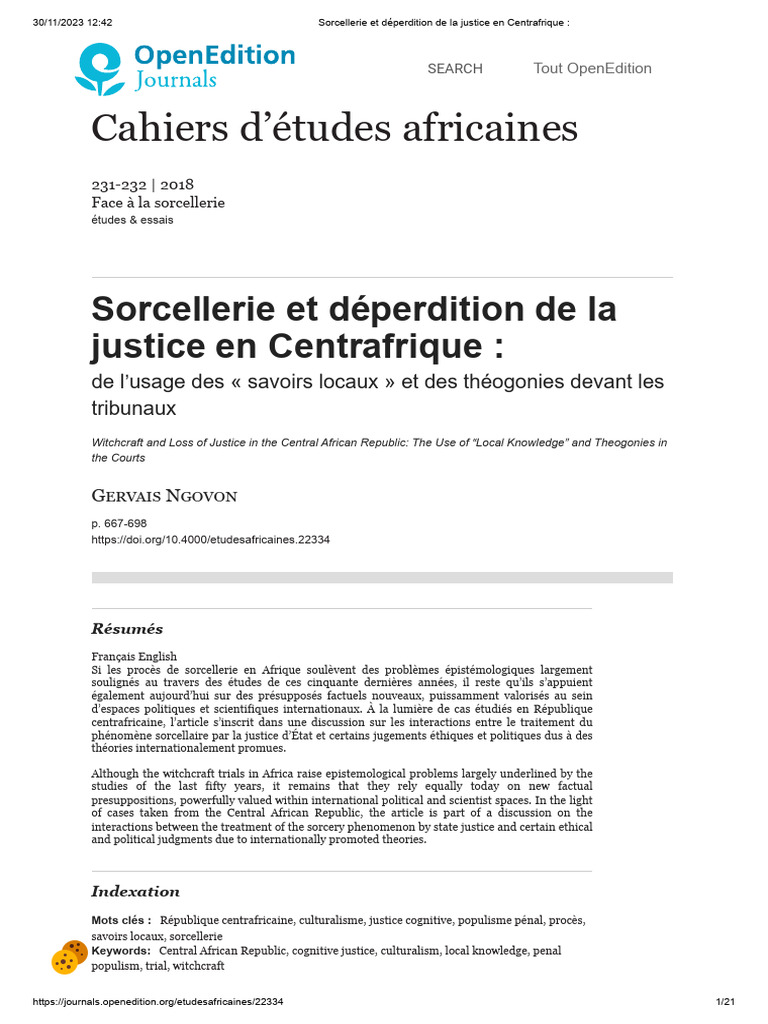 Sorcellerie et justice en Centrafrique | PDF | Justice | Crime et violence