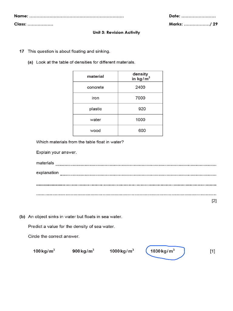 Unit 3 Revision Paper 1 With Answers | PDF