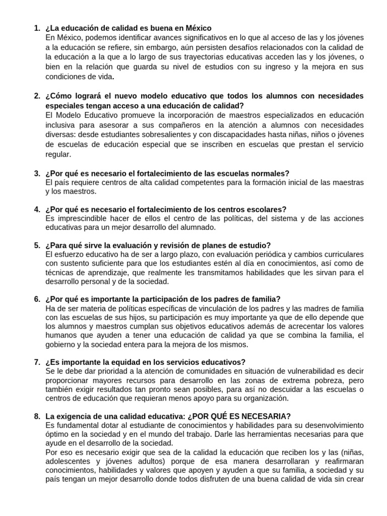 Calidad educativa en México: desafíos y avances | PDF | Escuelas | Plan ...