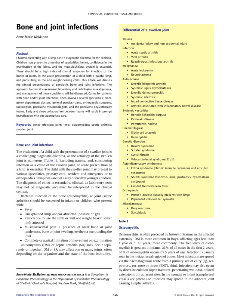 Pediatric Bone and Joint Infections Guide | PDF | Infection | Arthritis
