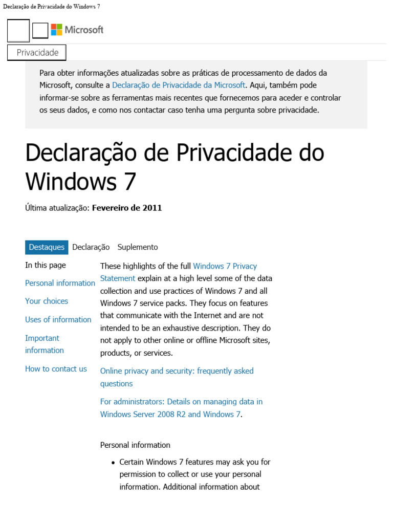Windows 7 Privacy Statement Overview | PDF | Microsoft Windows | Encryption