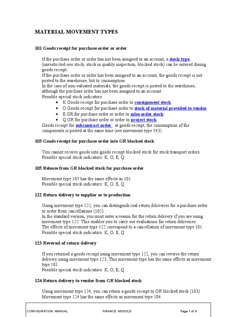 Movement Types Codes | PDF | Warehouse | Delivery (Commerce)