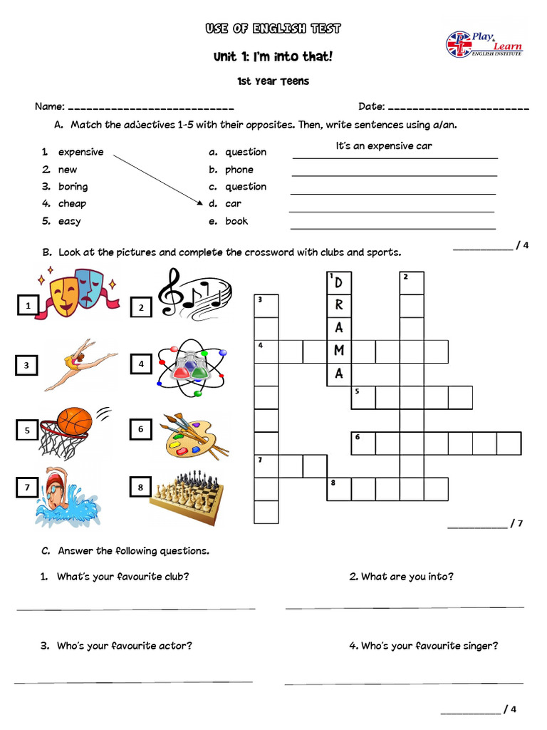 UOE Test for 1st Year Teens | PDF | Language Arts & Discipline | Wellness