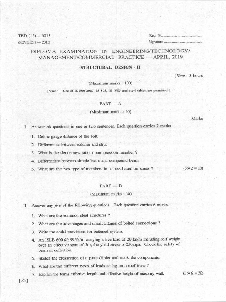 Structural Design Ii April 2019 Pdf