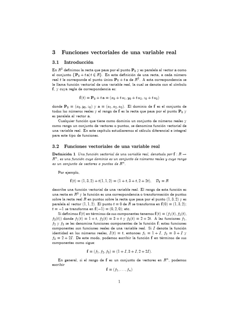 Funciones Vectoriales de una Variable Real | PDF | Vector Euclidiano ...