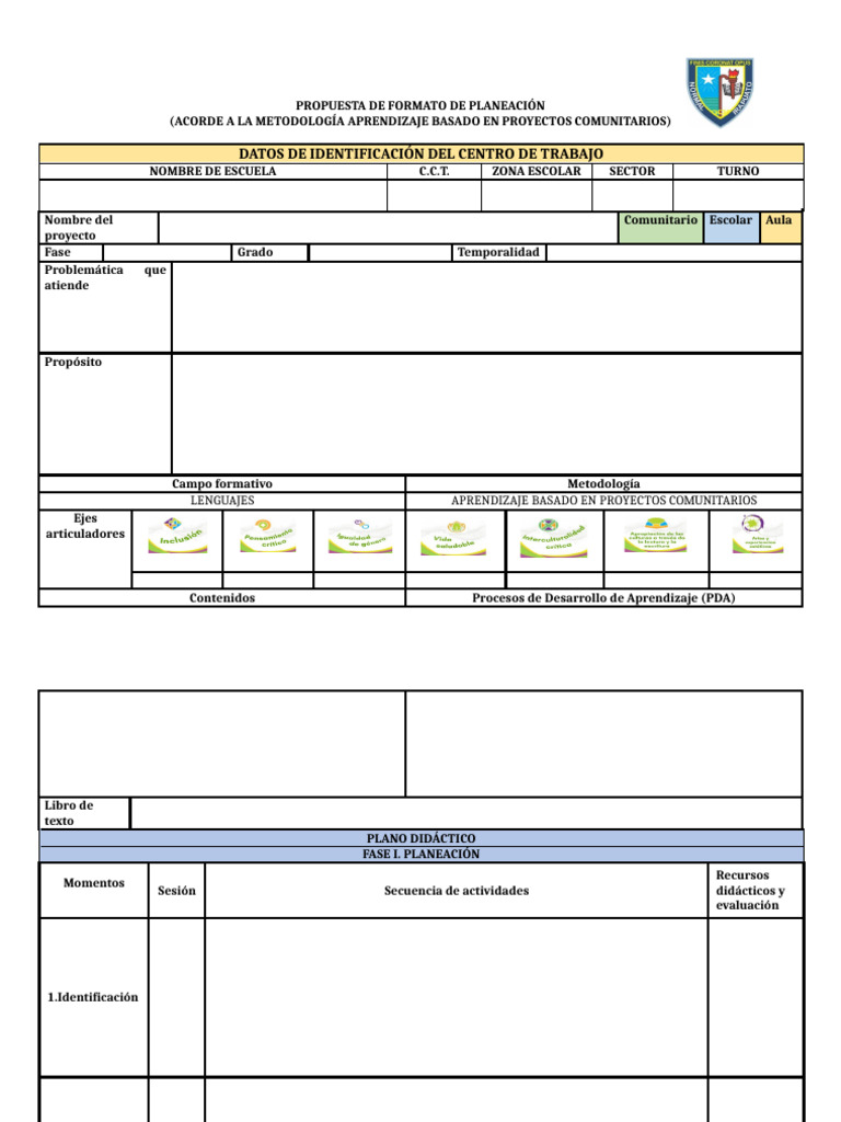 Formato de Planeación Aprendizaje Basado en Proyectos Comunitarios ...