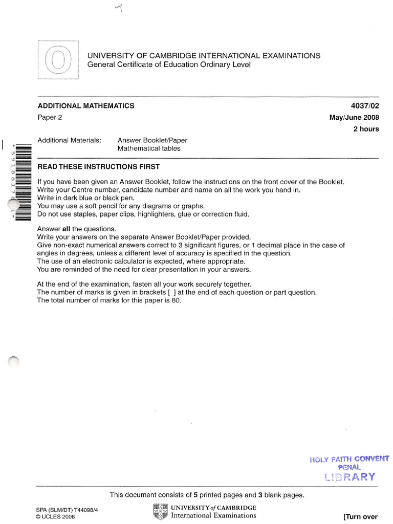 Csec Add Maths 2008 p2 | PDF