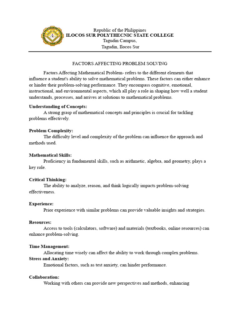 Factors Influencing Math Problem Solving | PDF | Career & Growth