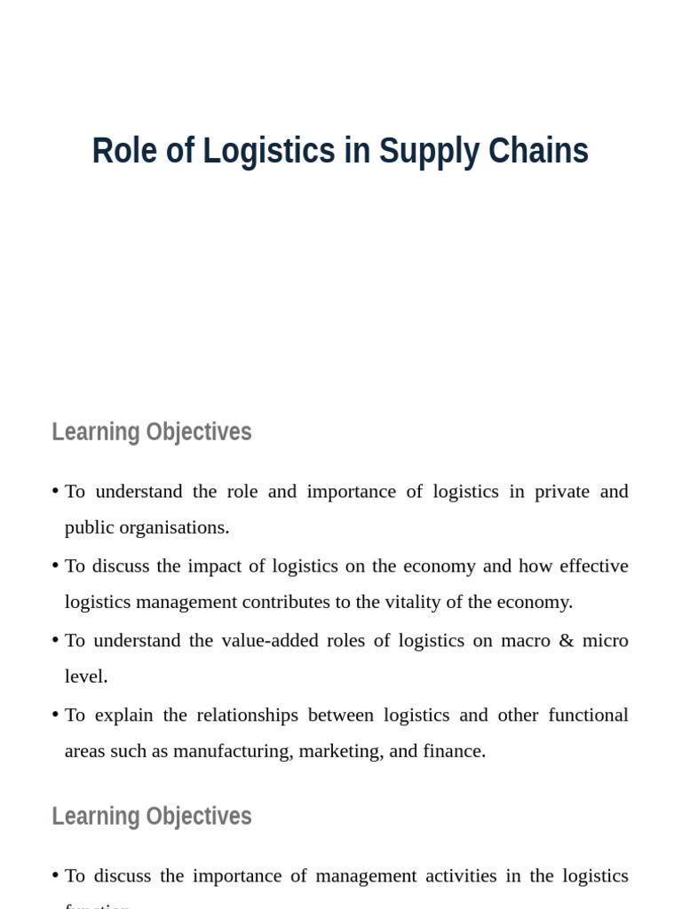Lecture 1 - Role of Logistics in Supply Chains (01 11 2024) | PDF ...