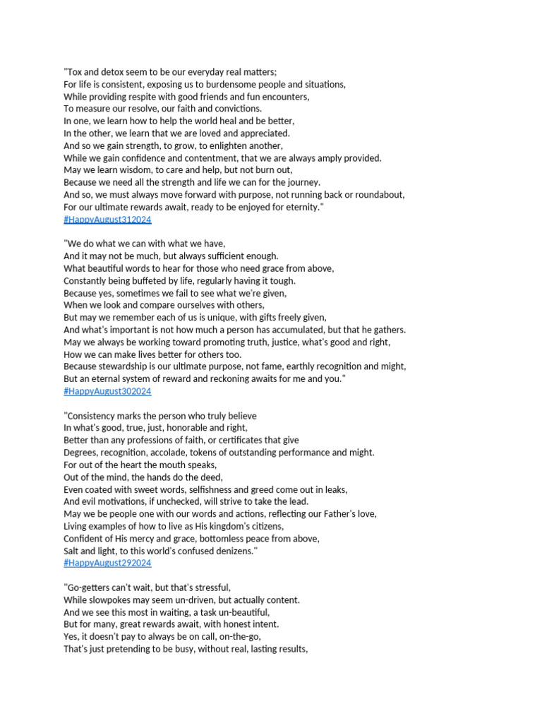 Eight Words Per Line - August 01-31.2024 | PDF | Wisdom