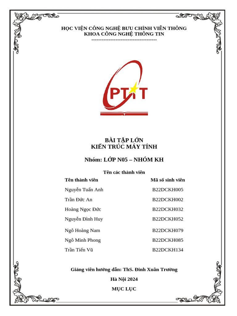 Bài Tập Lớn - ktmt - lớp n05 - nhóm Kh | PDF