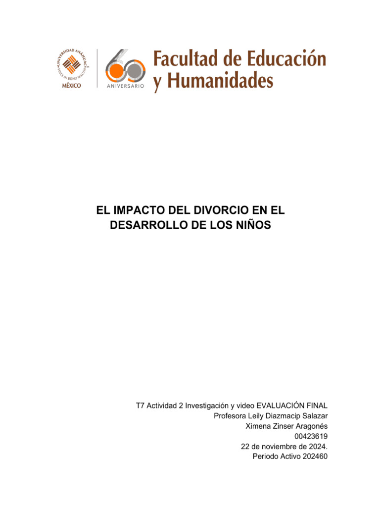 Efectos del divorcio en niños | PDF | Divorcio | Las emociones