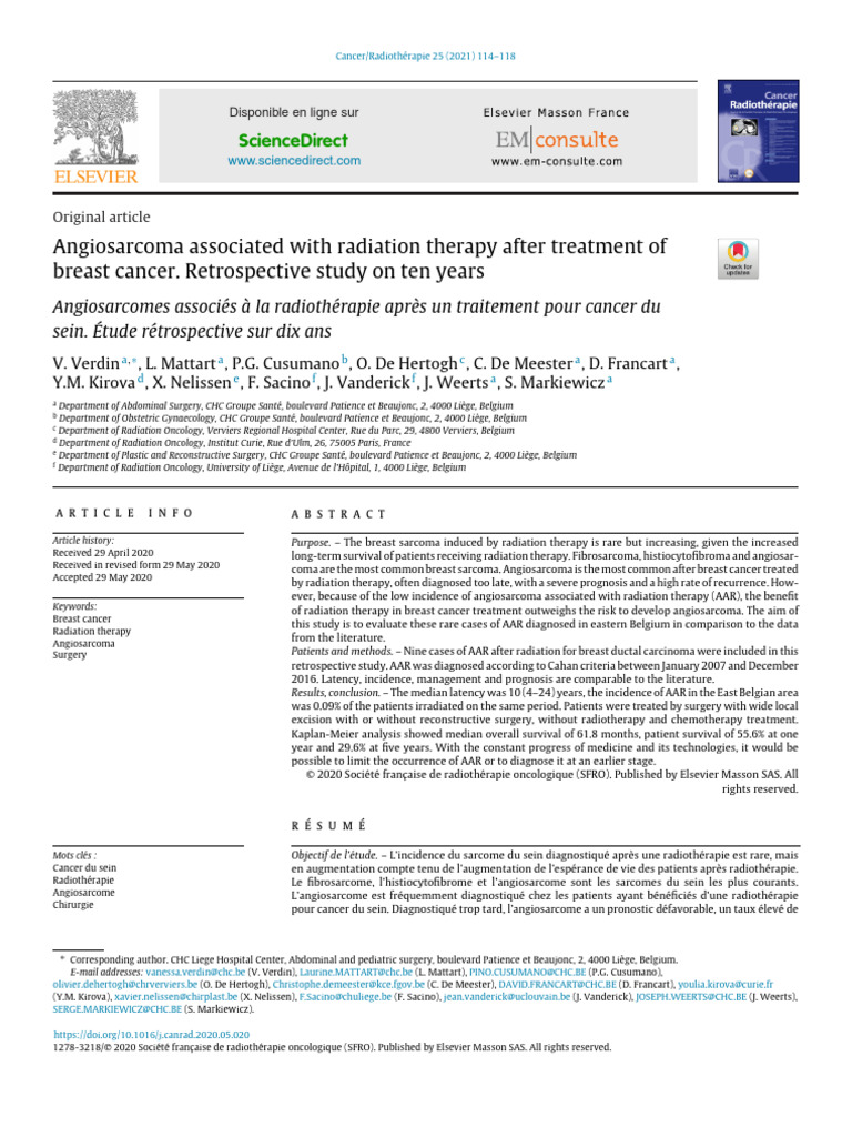 Angiosarcoma Post-Radiation in Breast Cancer | PDF | Radiation Therapy ...