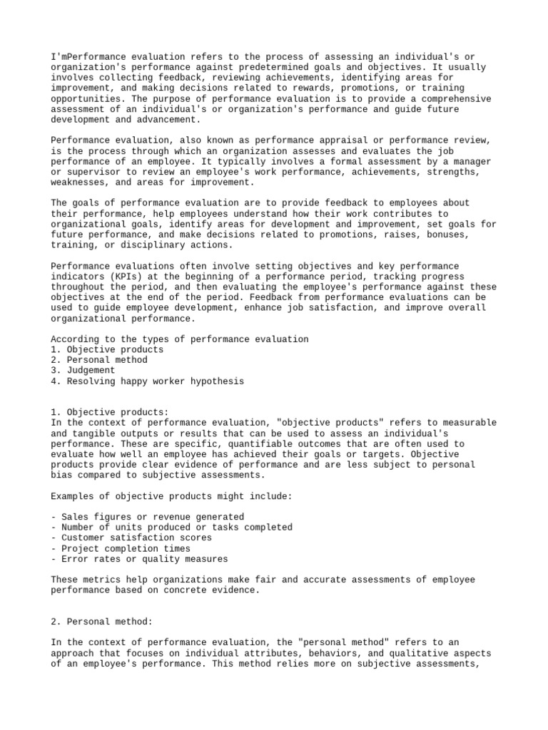 Performance Evaluation Methods Explained | PDF | Performance Appraisal ...
