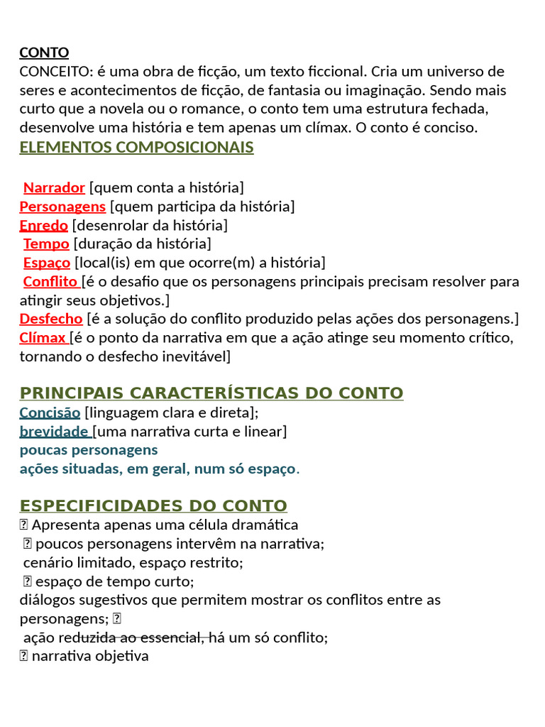 Elementos e Características do Conto | PDF | Contos | Narrativa