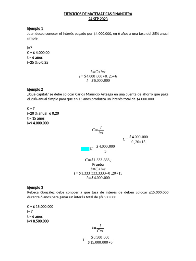 Taller de Matematicas Financieras Desarrollado | PDF | Dinero