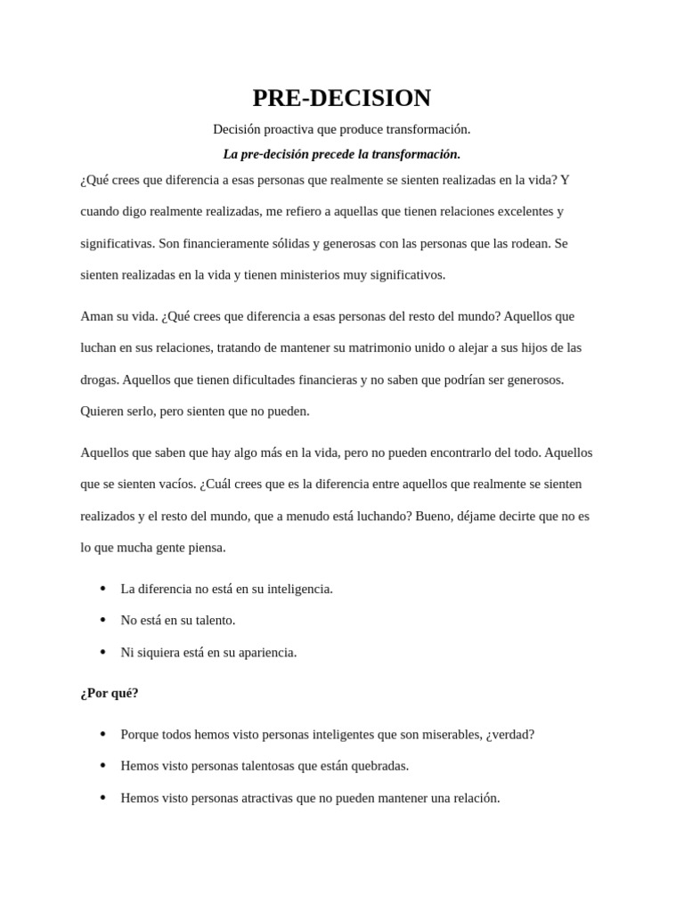 La Importancia de la Pre-Decisión | PDF | Religión y espiritualidad