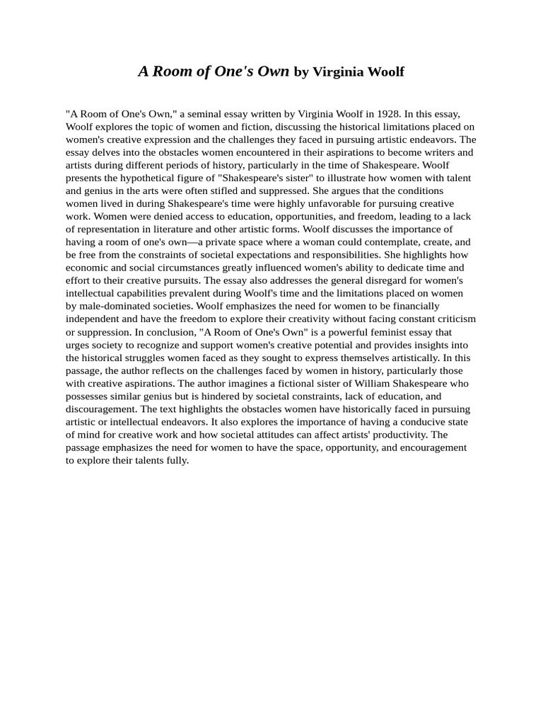 Virginia woolf rooms of ones own pdf a room of one s own virginia