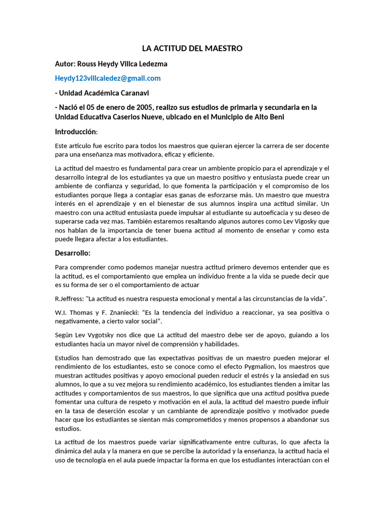 La Actitud del Maestro en la Enseñanza | PDF | Salón de clases | Enseñando