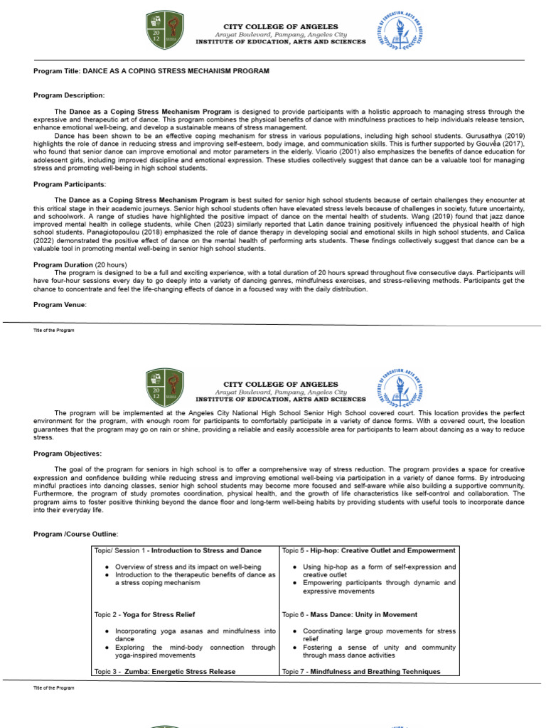 Dance Program for Stress Relief | PDF | Mindfulness | Mental Health