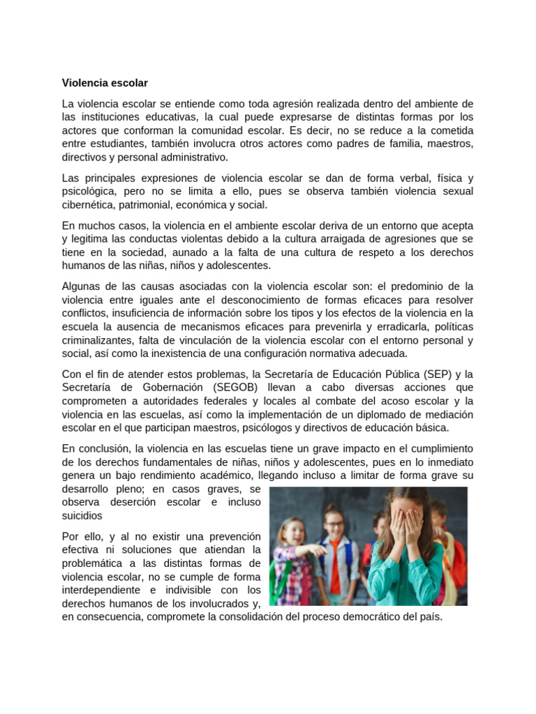 Tipos y causas de violencia escolar | PDF | Violencia | Agresión