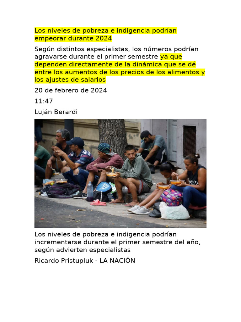 Los Niveles de Pobreza e Indigencia Podrían Empeorar Durante 2024 | PDF ...