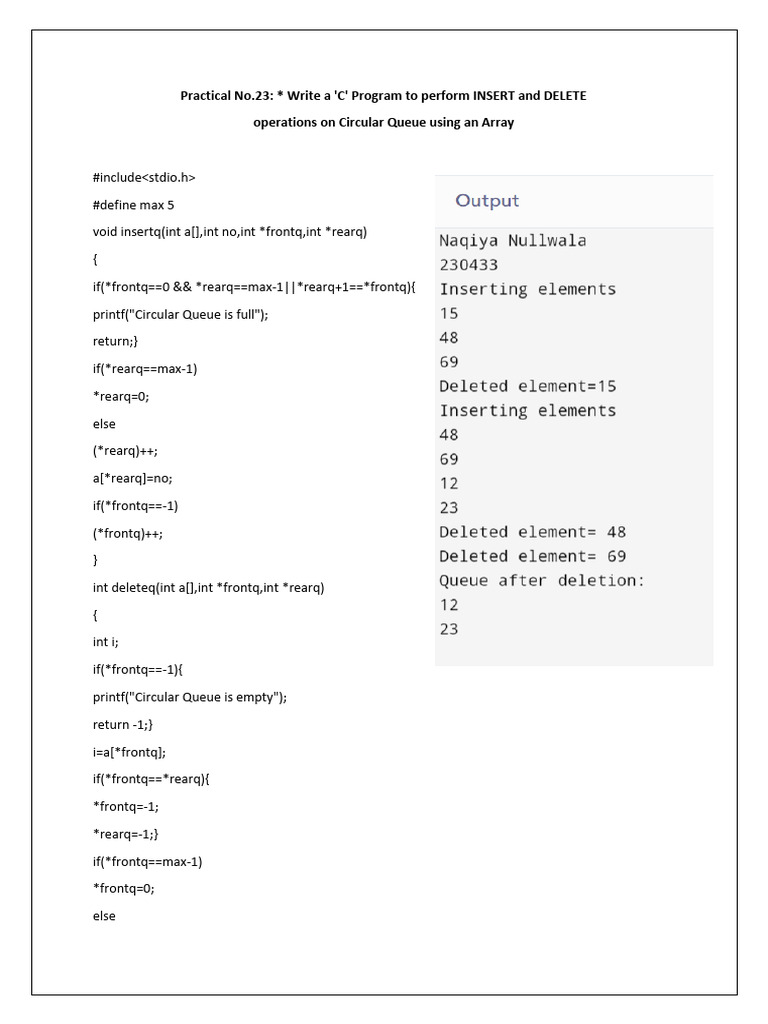 C Program for Circular Queue Operations | PDF