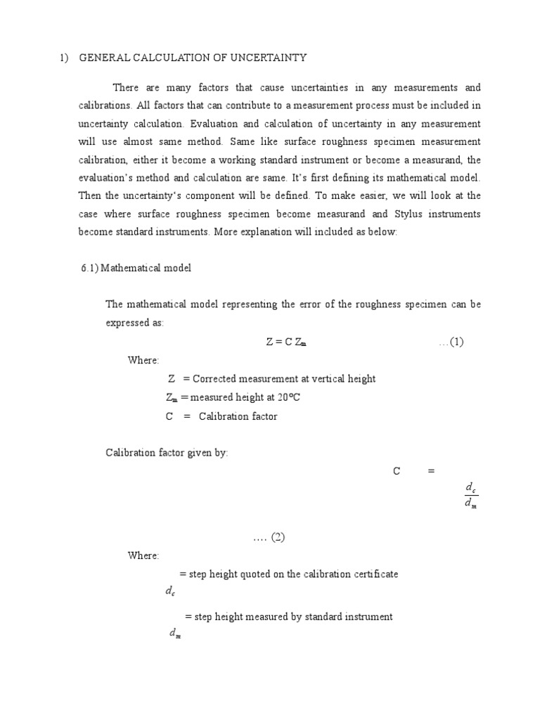 General Calculation of Uncertainty Uncertainty Calibration