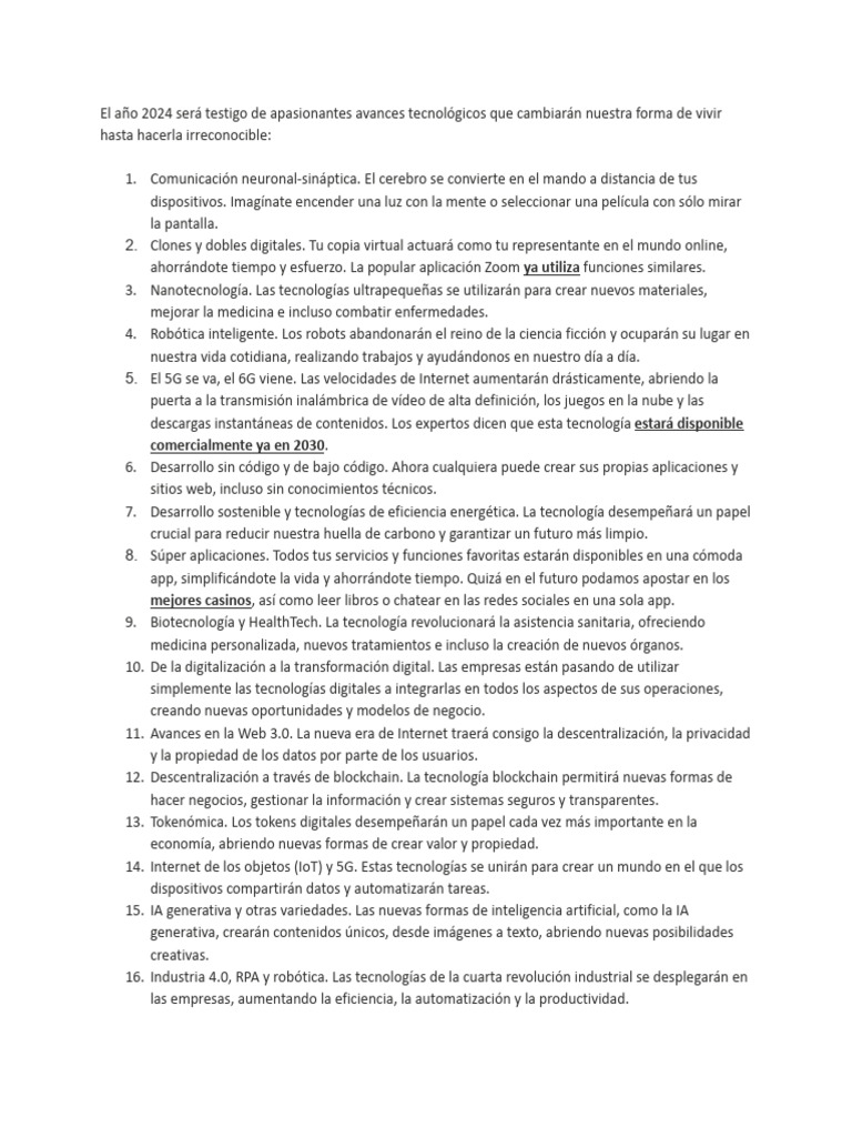 Avances Tecnológicos 2024: Futuro Hoy | PDF | Inteligencia artificial ...