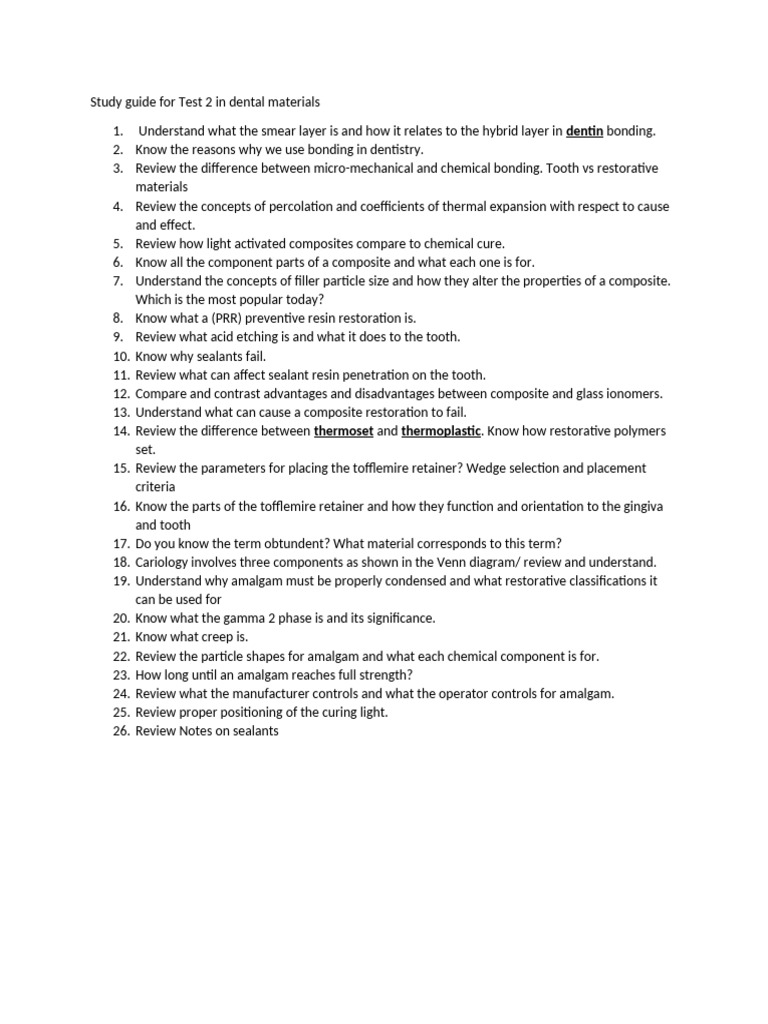 Study Guide For Test 2 in Dental Materials Rev10-19 | PDF | Technology ...