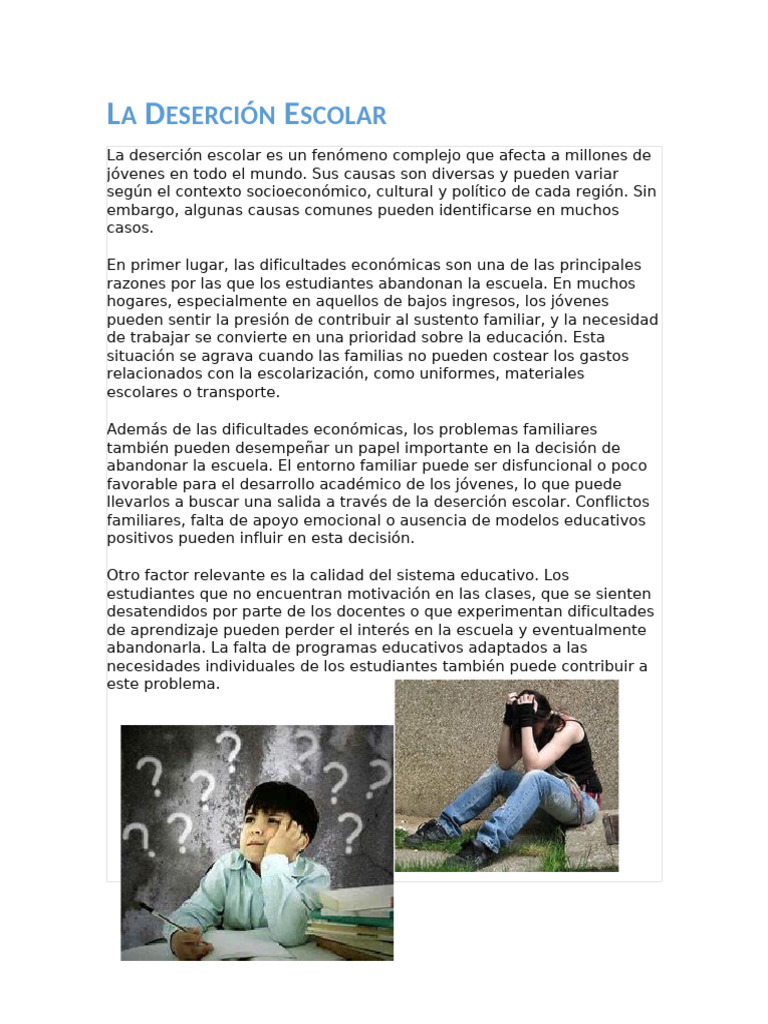 La Deserción Escolar | PDF | Desempleo | Escuelas