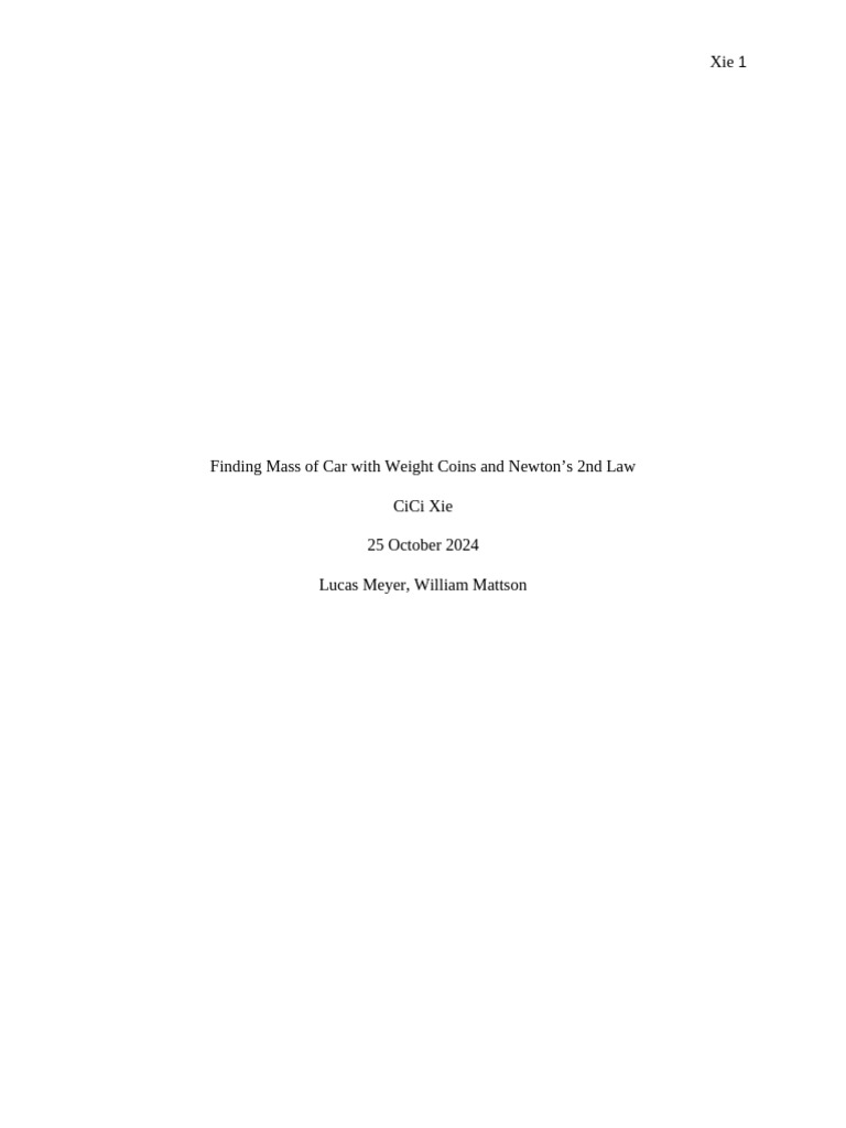 Formal Lab Report - AP Physics 1 Tri 1 | PDF | Weight | Mass