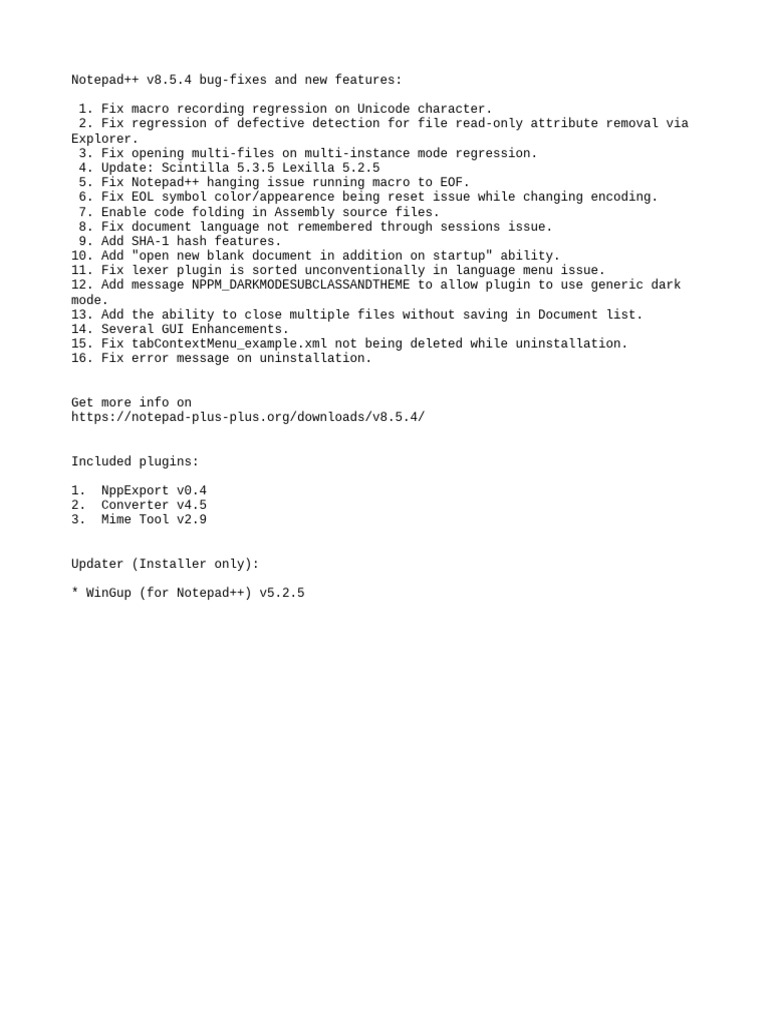 Notepad++ v8.5.4 Updates and Fixes | PDF