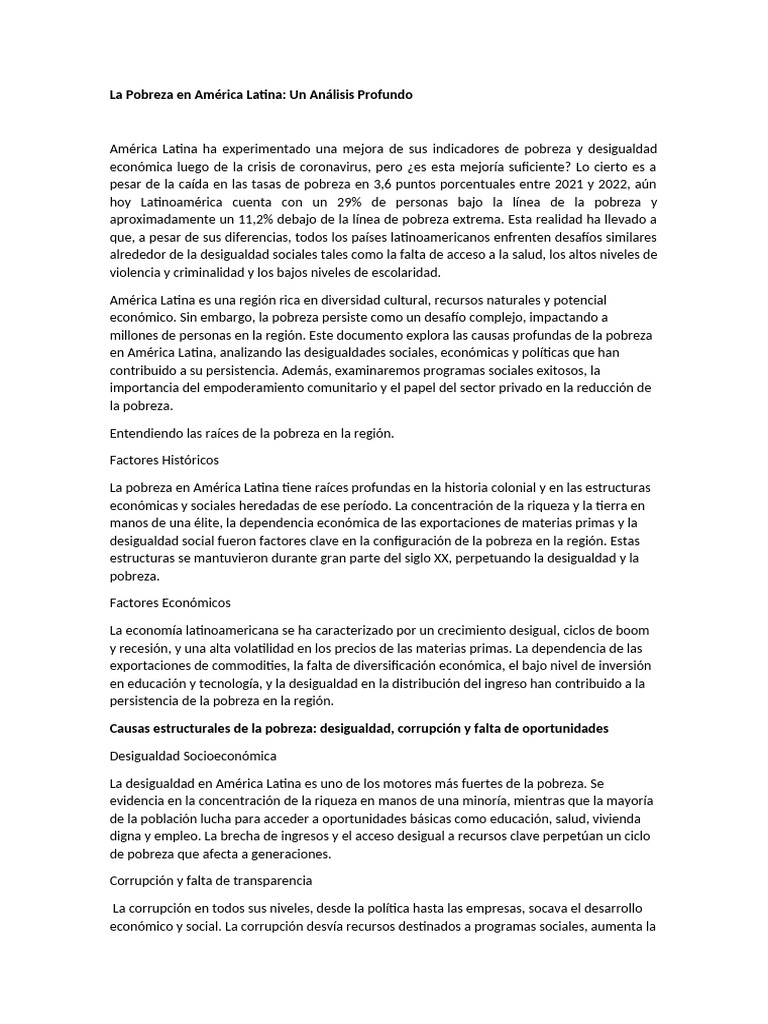 Causas y Soluciones a la Pobreza en América Latina | PDF ...