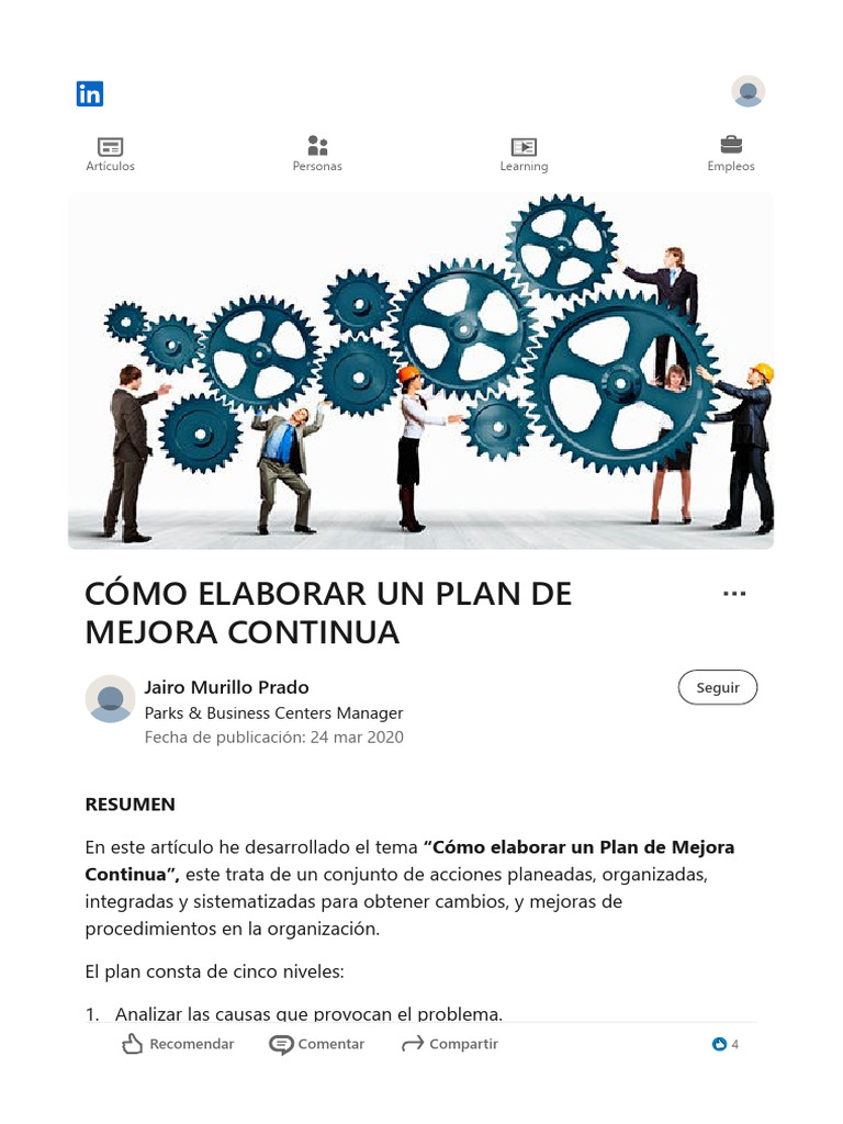 S6 - Cómo Elaborar Un Plan de Mejora Continua. Linkedin | PDF