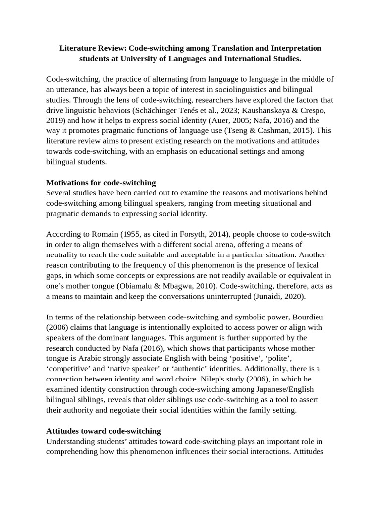 Literature Review: Code-Switching Among Translation and Interpretation ...
