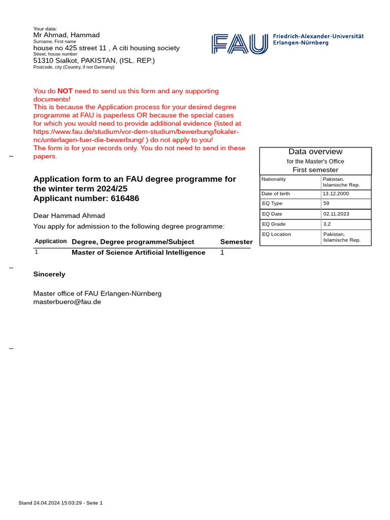 2024-04-24 FAU AntragZulassung Ci35fyku | PDF | Academic Degree ...