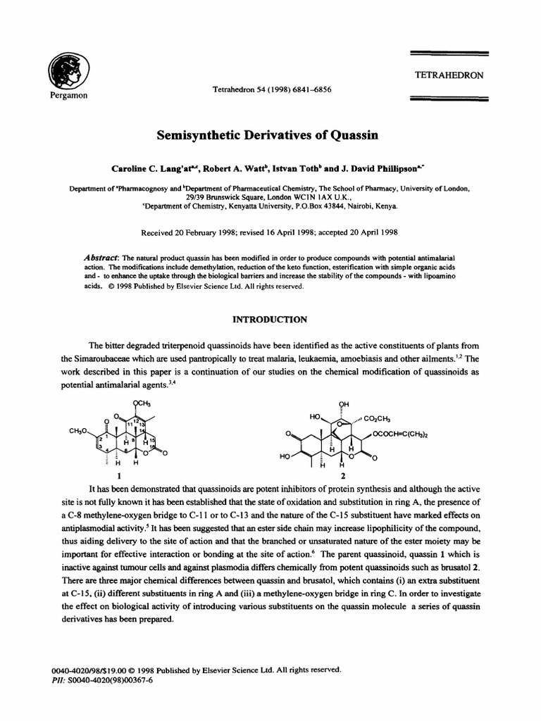 Semisynthetic Derivatives of Quassin | PDF | Ester | Chemical Compounds