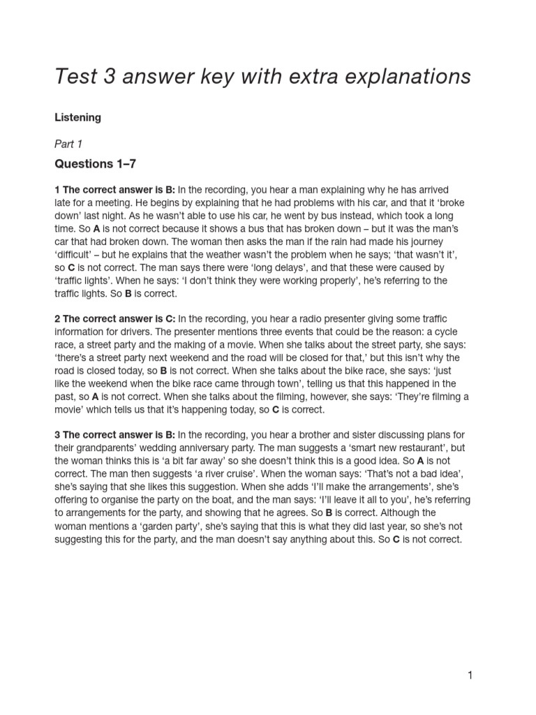 Answer Listening Test 3 | PDF | Chair