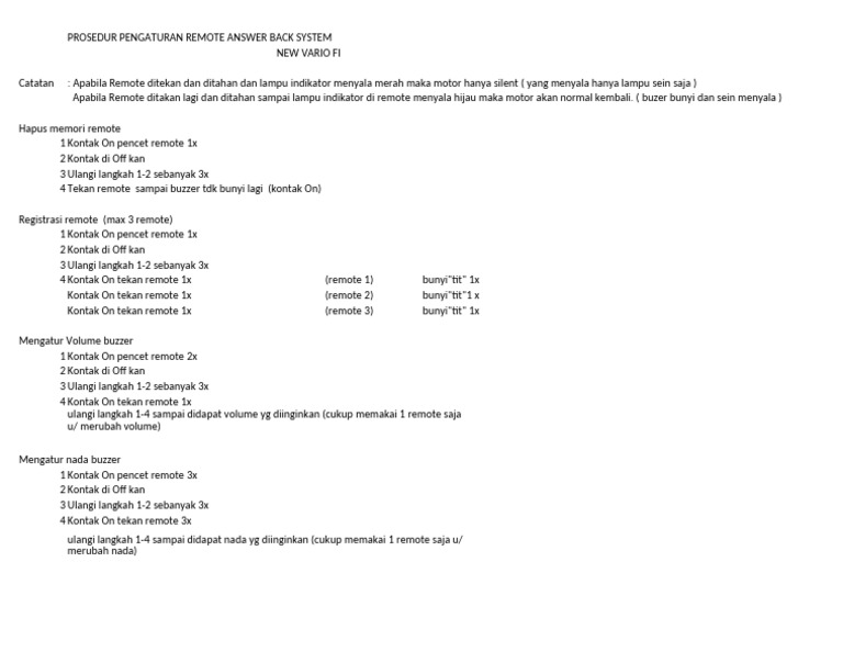 Pengaturan Remote Vario FI | PDF