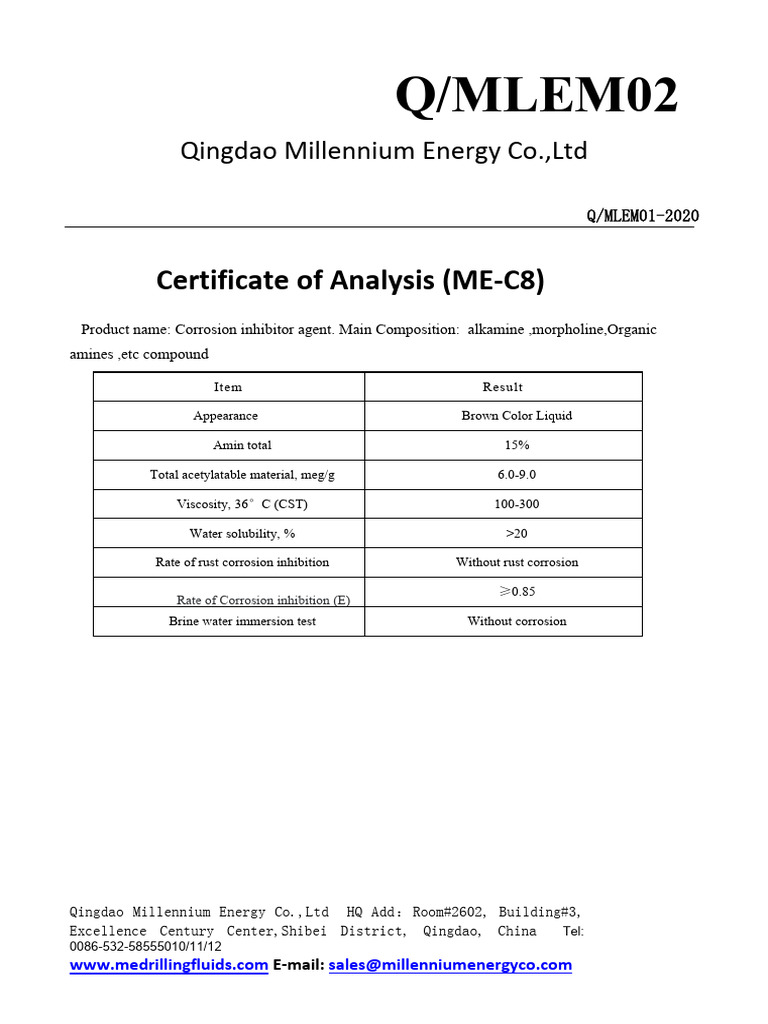 COA (ME-Corrosion Inhibitor) | PDF