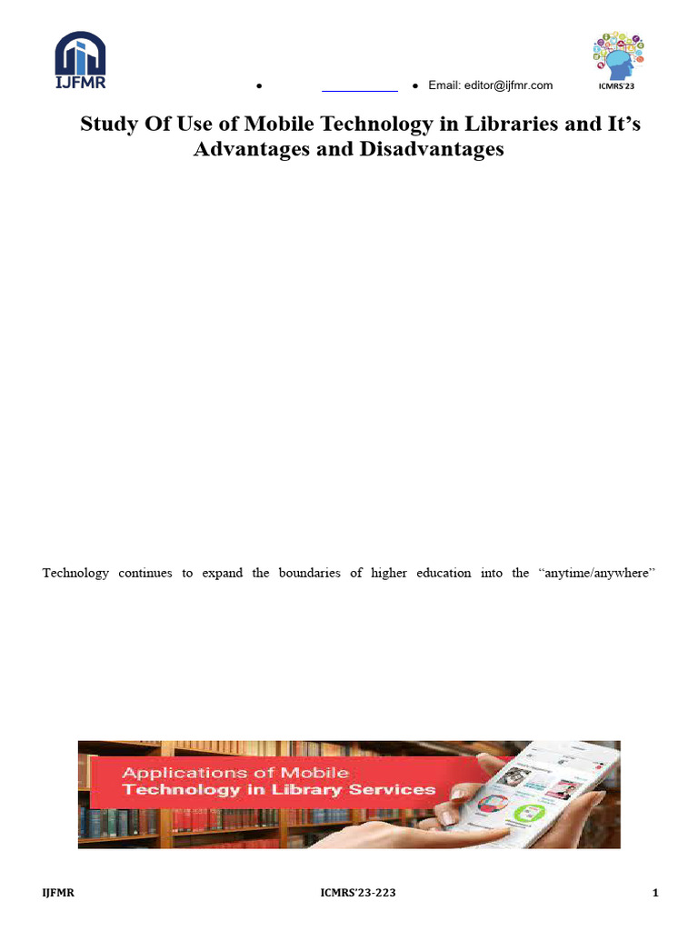 Study of Use of Mobile Technology in Libraries | PDF | 4 G | Mobile ...