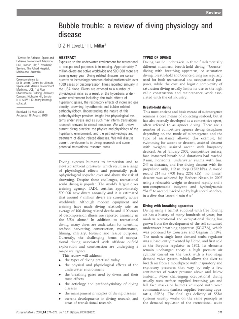 Diving Physiology and Disease Review | PDF | Underwater Diving | Scuba ...