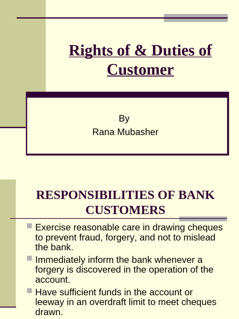 Bank Customer Rights and Responsibilities | PDF