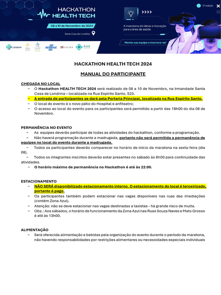 Manual do Participante - Hackathon 2024 | PDF | Estacionamento