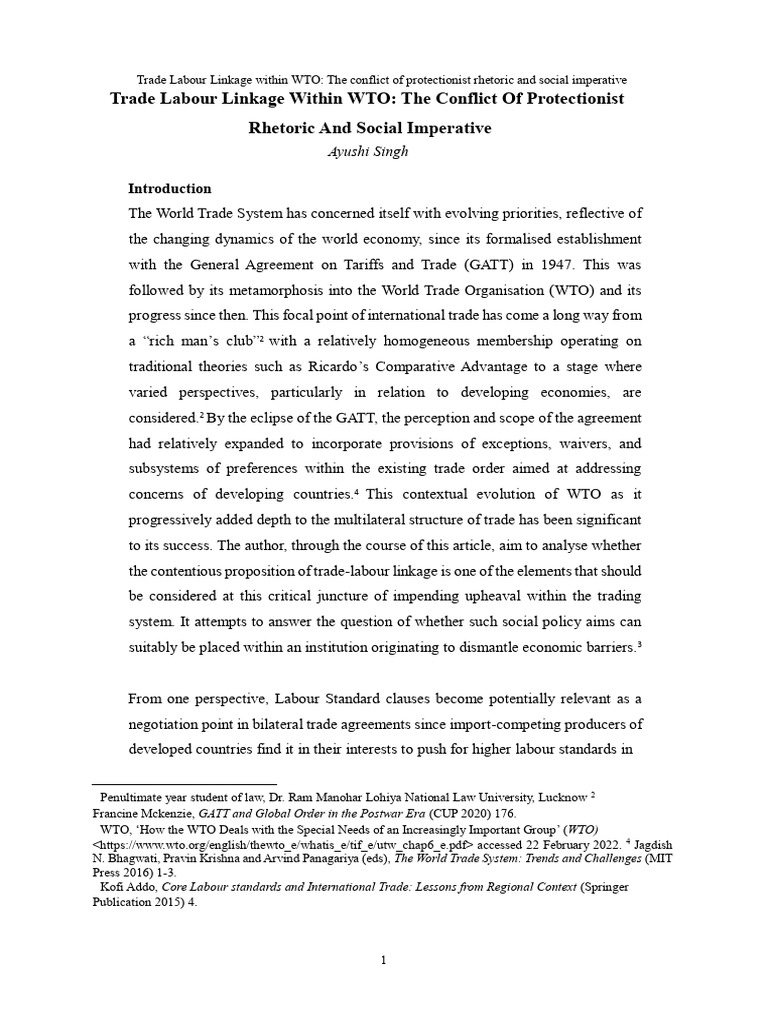 Trade Labour Linkage Within WTO | PDF | Labour Law | International ...