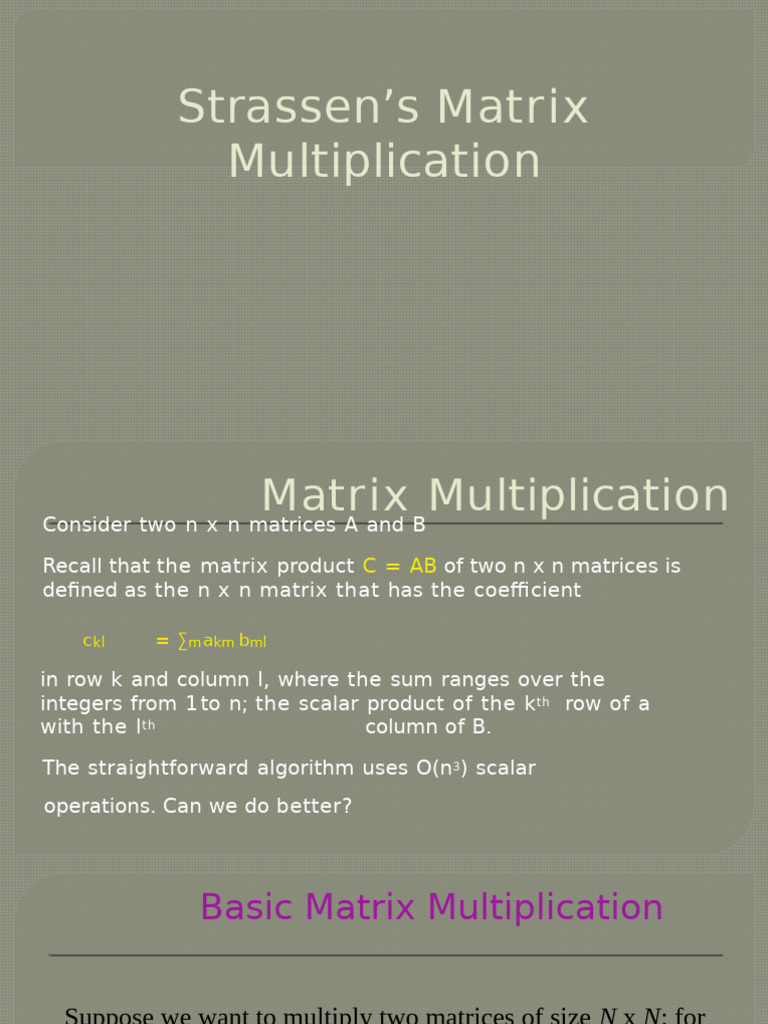 Strassen's Efficient Matrix Multiplication | PDF | Matrix (Mathematics ...