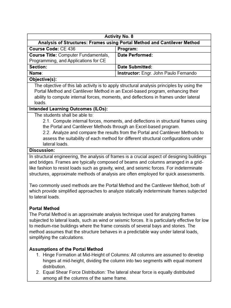 Structural Frame Analysis Methods in Excel | PDF | Bending | Beam ...