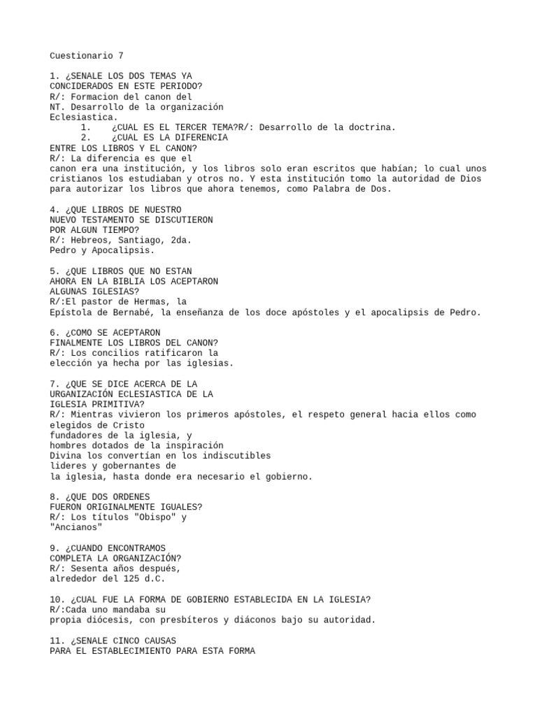Cuestionario 2 | PDF | Canon bíblico | Iglesia cristiana
